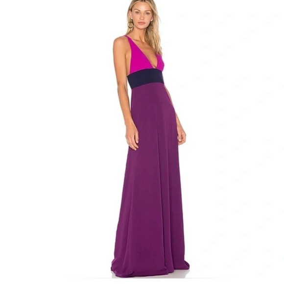 NWT Jill Stuart Size 8 Purple Colorblock Plunge Neck Sleeveless Maxi Dress - Picture 1 of 8